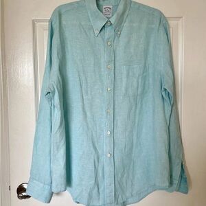 Brooks Brothers Irish Linen Shirt Mens Large Button Up Long Sleeve